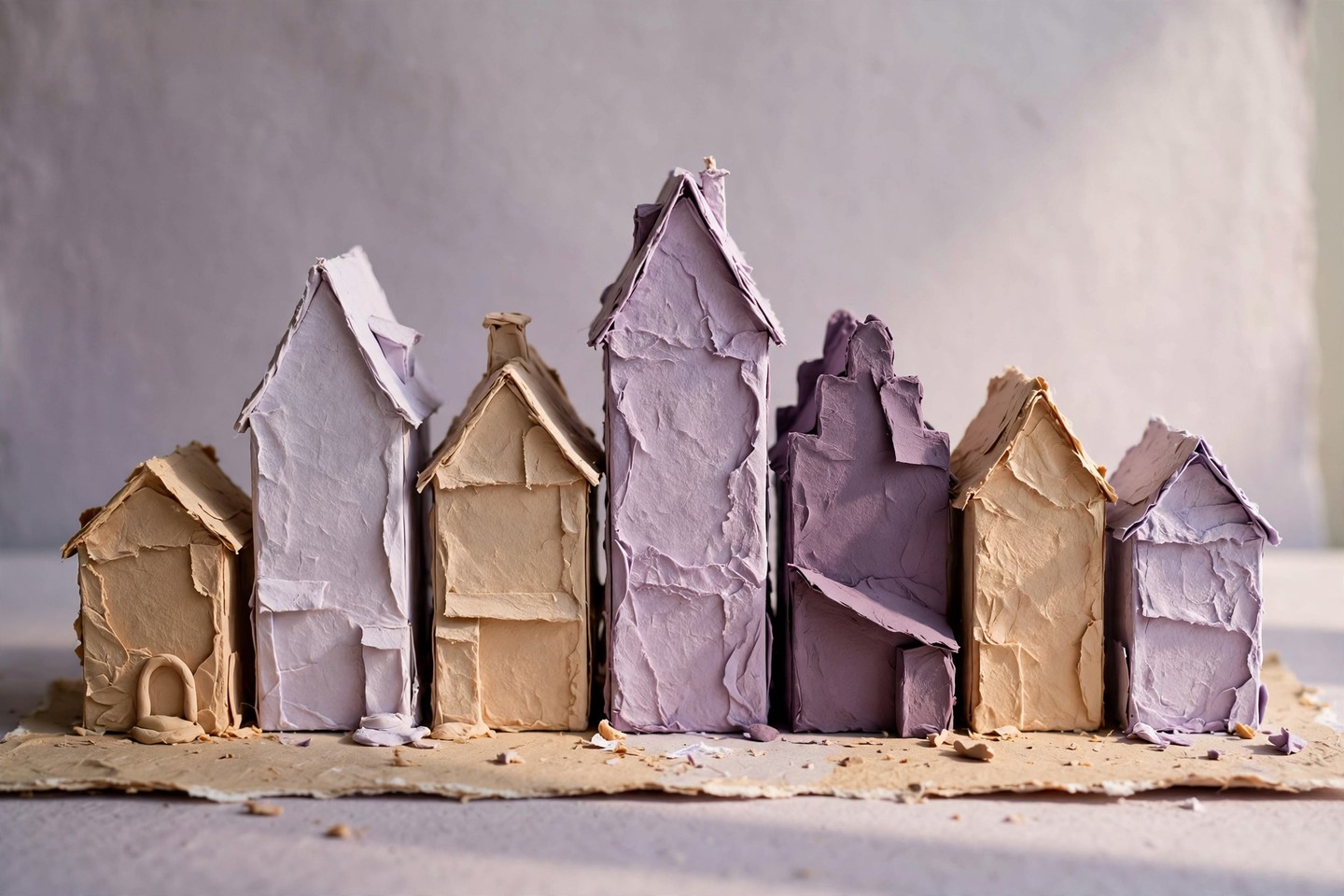 A miniature row with varied building heights