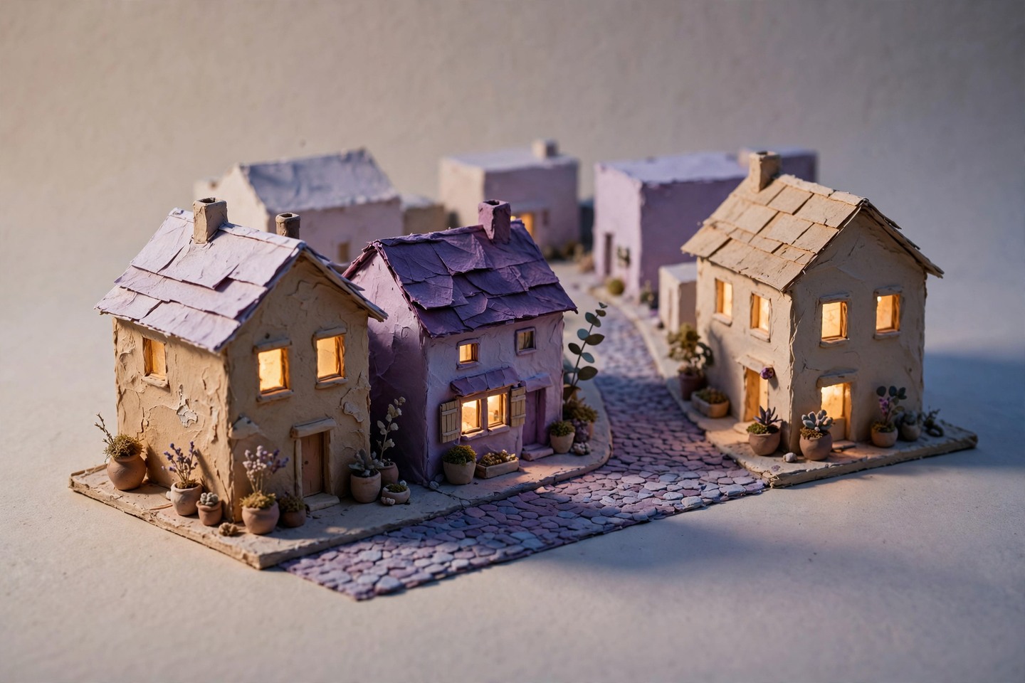 A miniature street at dusk
